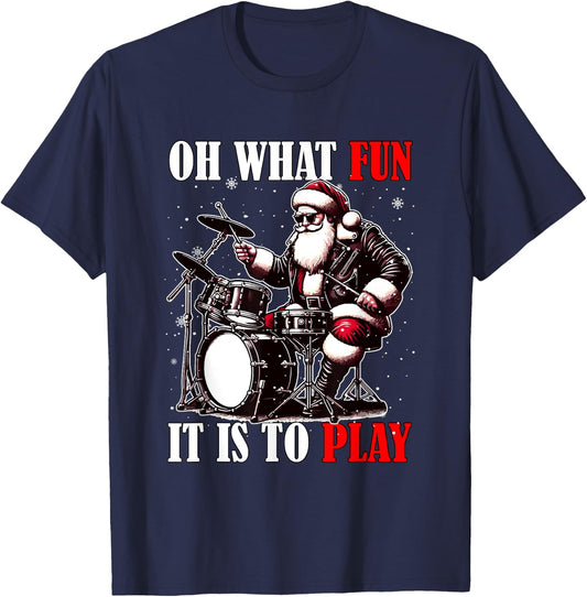What Funny It Is To Play Christmas Santa Playing Drum T-Shirt - T-Shirt | Navy