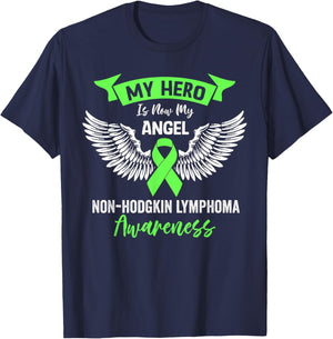 Lymphoma Cancer Awareness Hero Is Now My Angel Lime Green T-Shirt - T-Shirt | Navy