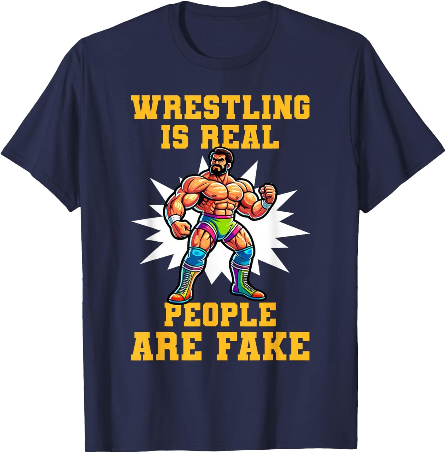 Powerhouse Pro Wrestling Apparel Pro Wrestling Champ Vintage Retro Distressed Wrestler Design T-Shirt - T-Shirt | Navy