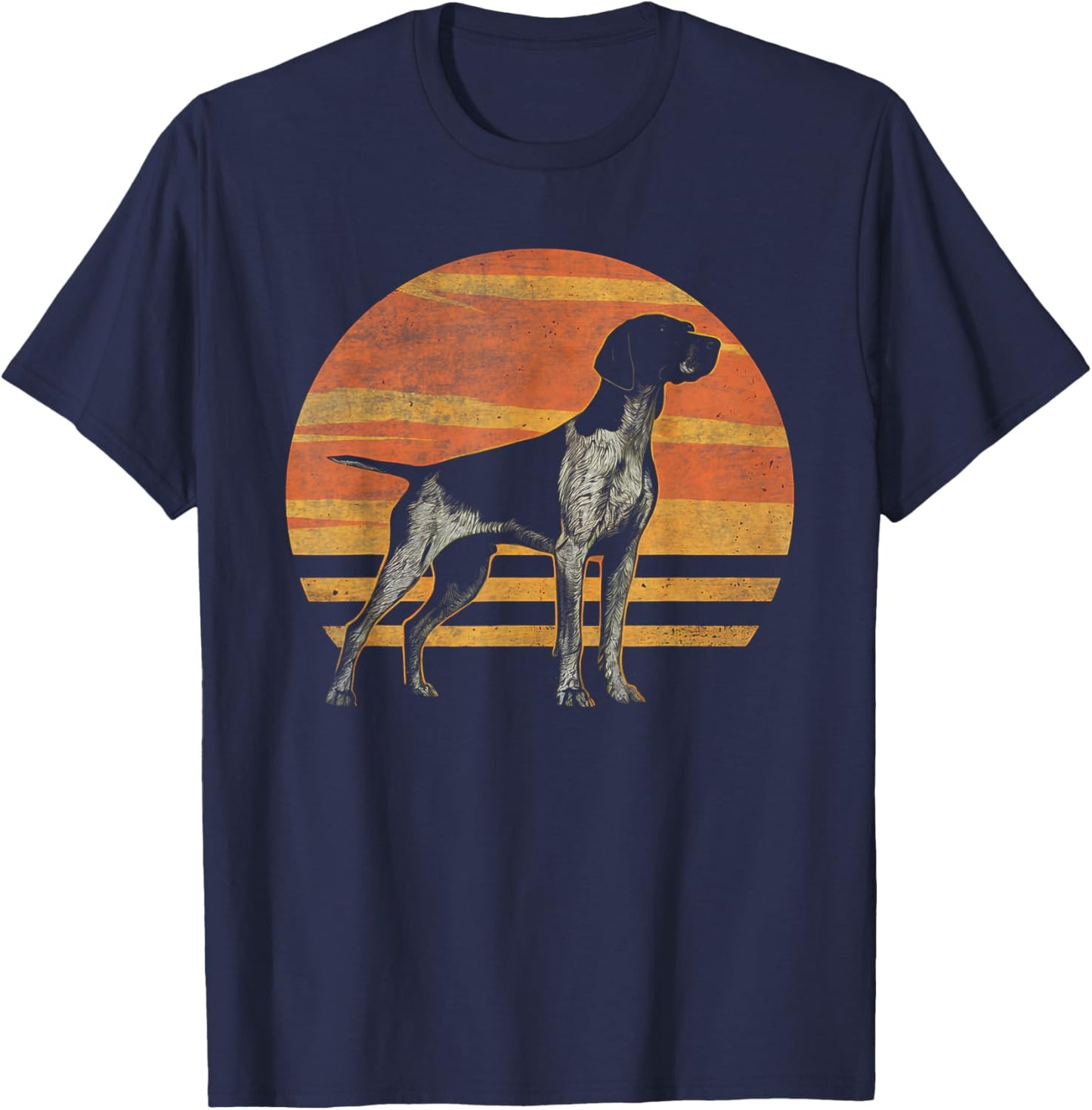 Retro Sunset Design German Shorthaired Pointer Dog T-Shirt - T-Shirt | Navy