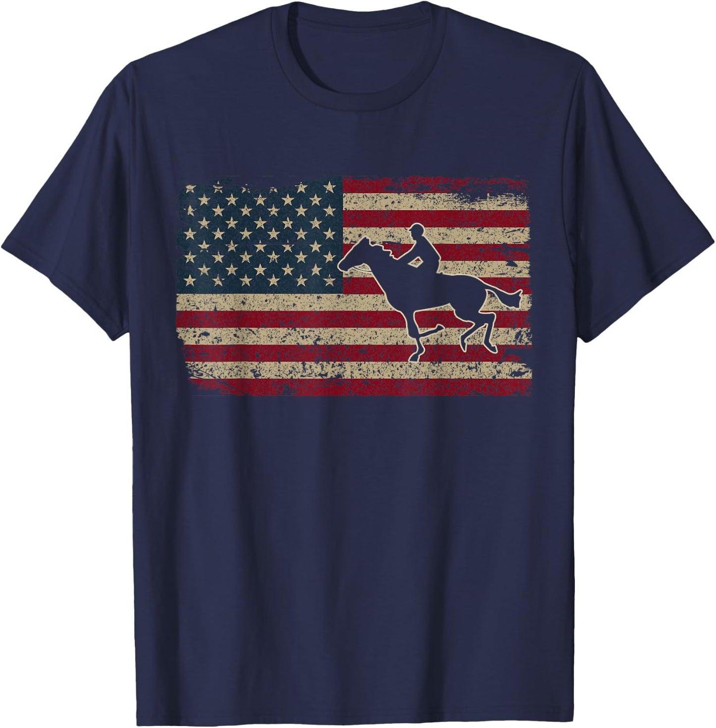 Horseback Riding America Flag Gift Horseman Horse Racing T-Shirt - T-Shirt | Navy