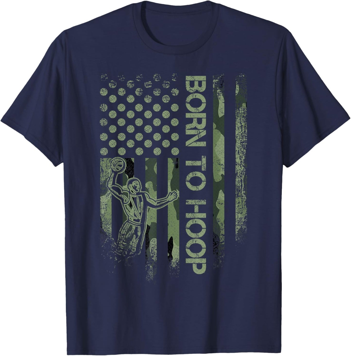 Vintage USA Camouflage Born To Hoop - Basketball Player Love T-Shirt - T-Shirt | Navy