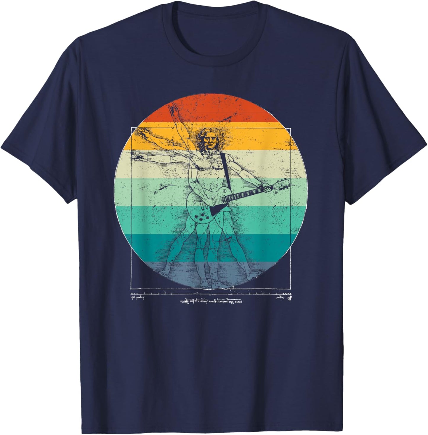 Funny Guitar Player Da Vinci Vitruvian Man Musicians T-Shirt - T-Shirt | Navy