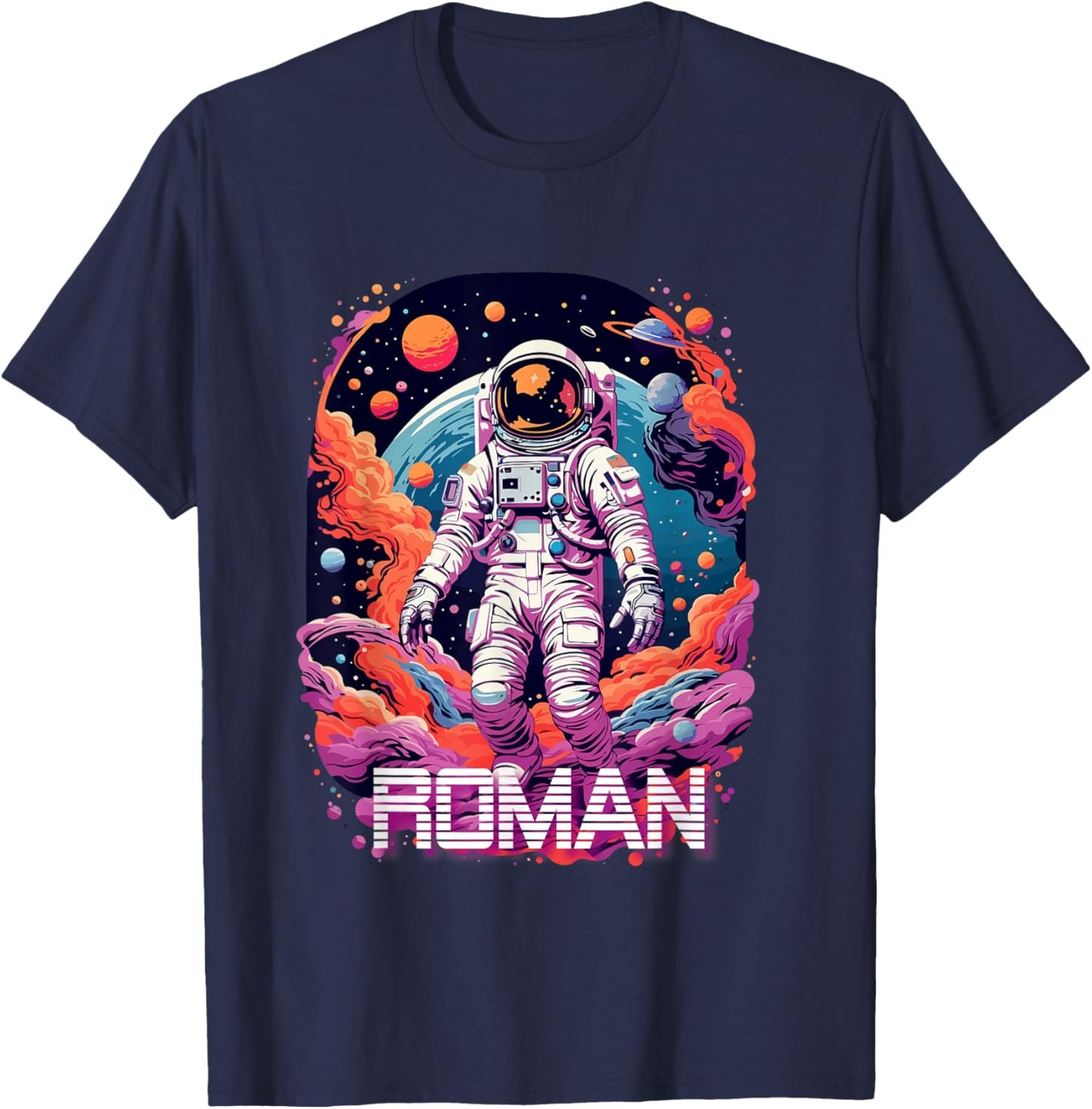 ROMAN - Cute Boy Name with cool Astronaut T-Shirt - T-Shirt | Navy