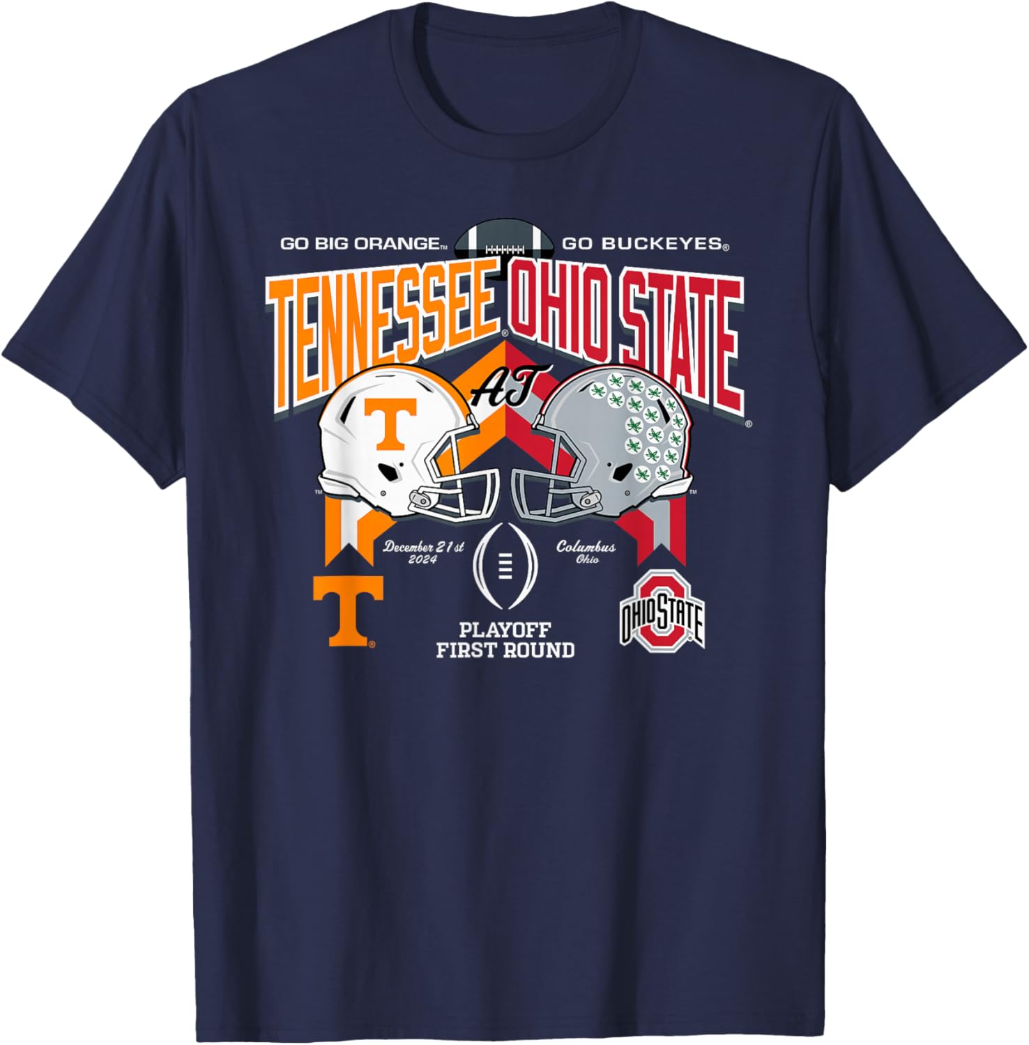 Elite Authentics -Adults Tennessee Volunteers at Ohio State Buckeyes CFP 2024-2025 Black Short Sleeve Modern Classic Fit T-Shirt - T-Shirt | Navy