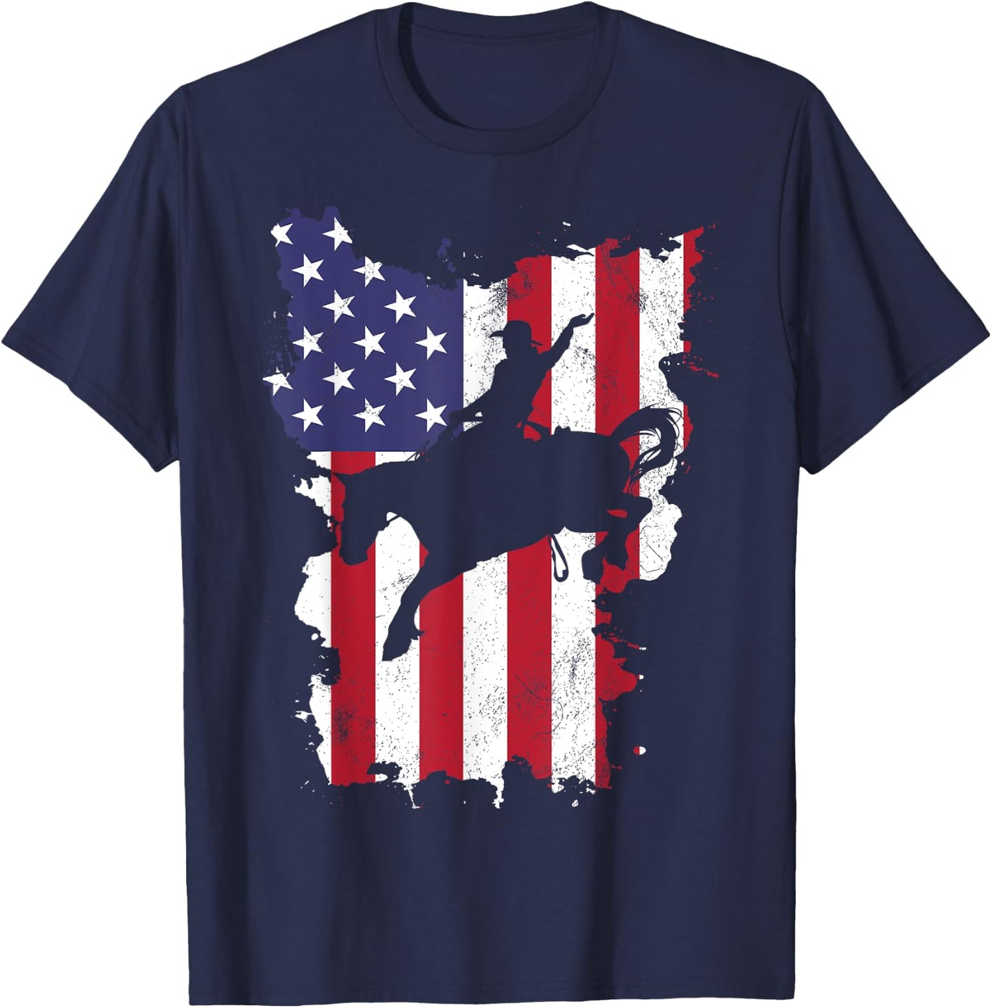 Vintage 4th Of July USA Flag Rodeo Cowboy Horse T-Shirt - T-Shirt | Navy