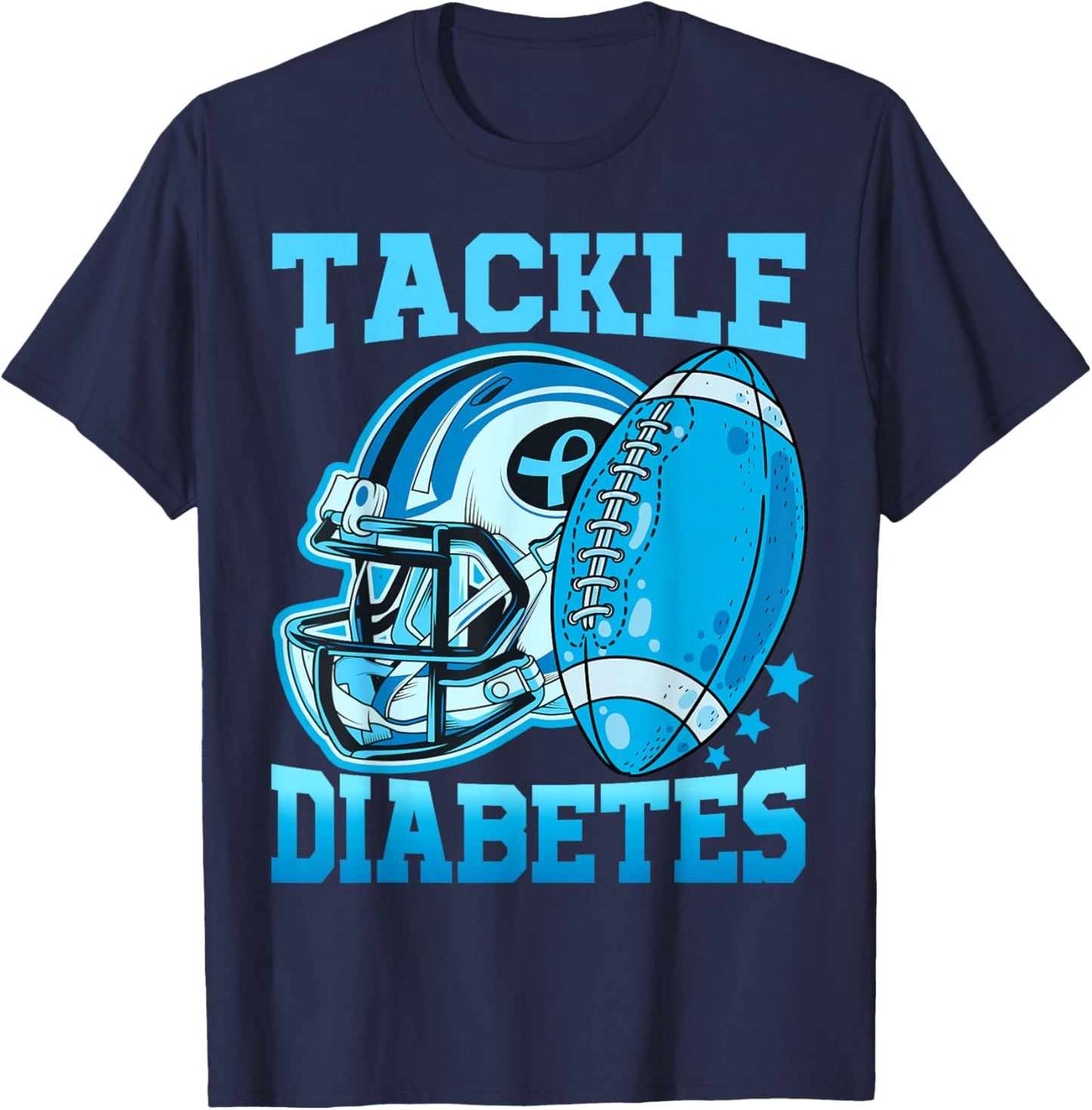 Tackle Diabetic Type 1 Blue Football Diabetes Awareness Men T-Shirt - T-Shirt | Navy