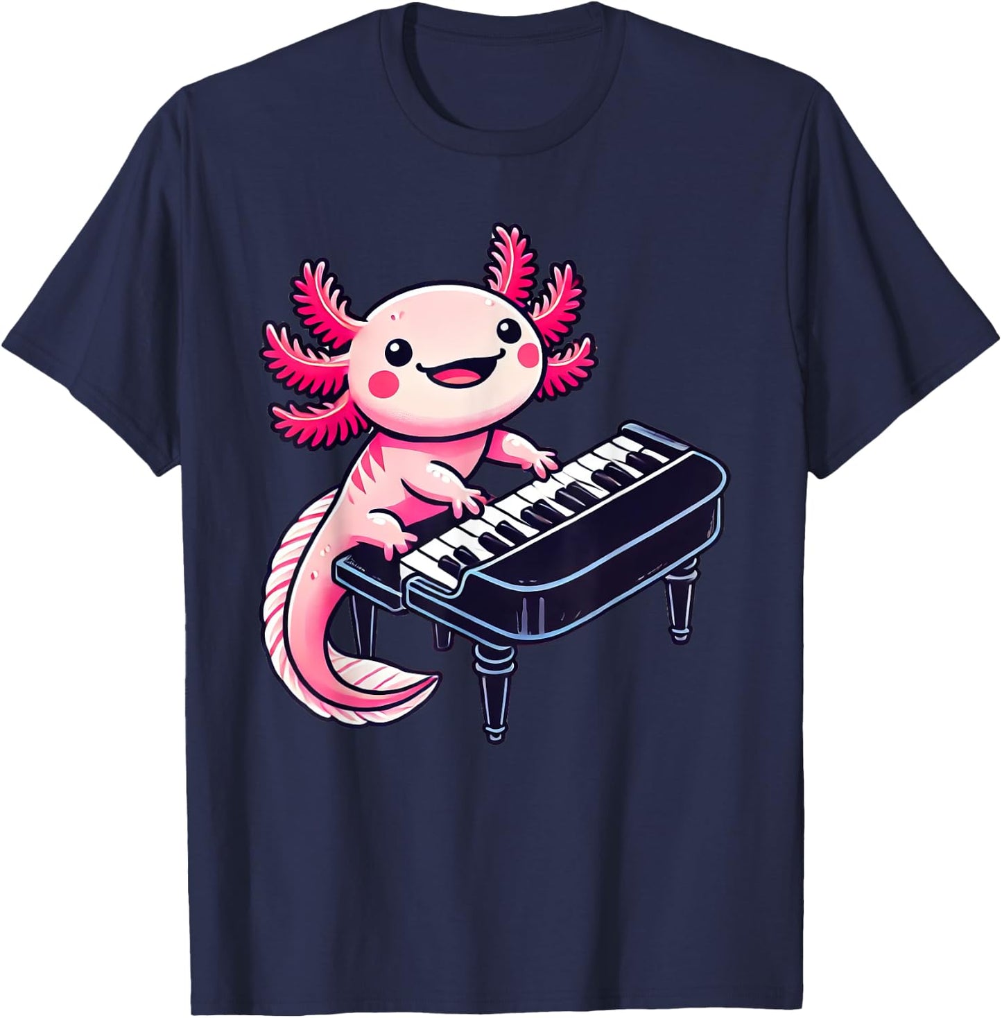 Axolotl Playing Piano Axolotls Musician Music T-Shirt - T-Shirt | Navy