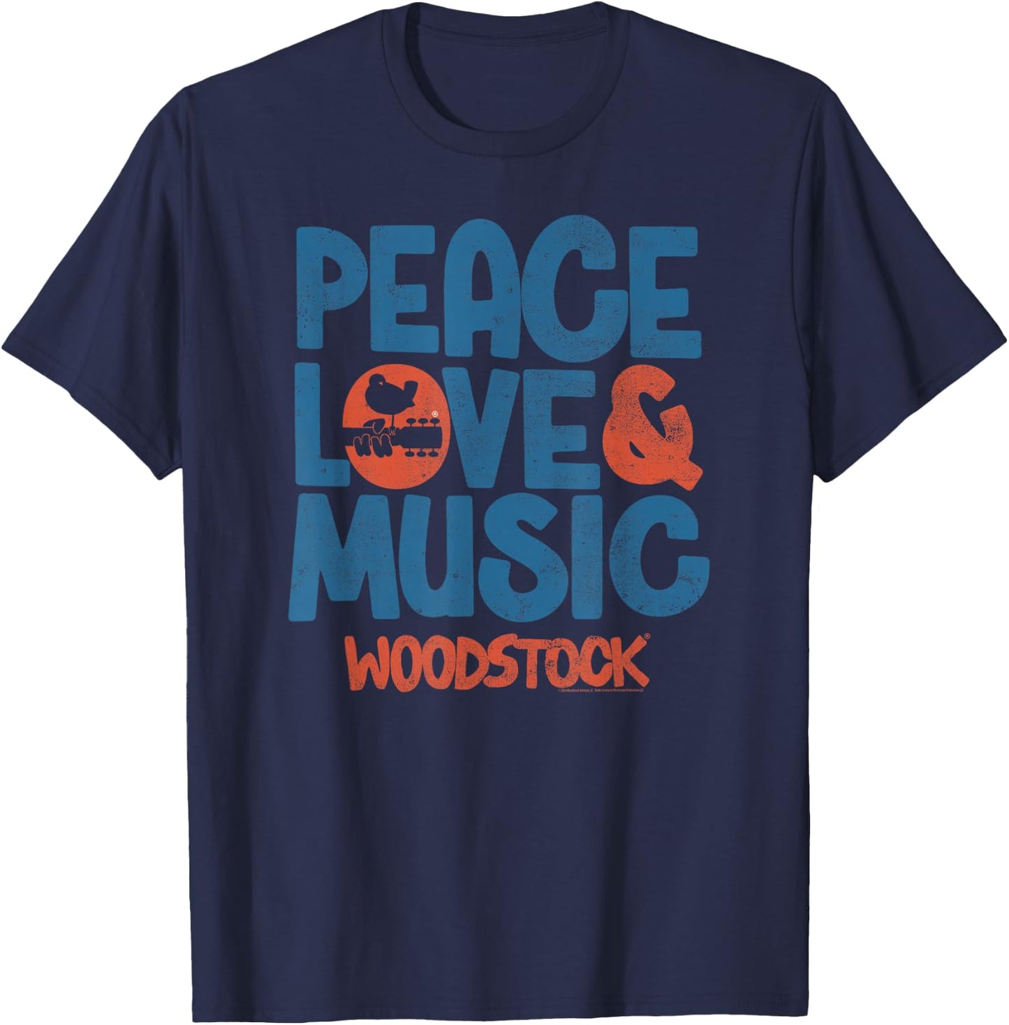 Woodstock Peace Love and Music T-Shirt - T-Shirt | Navy
