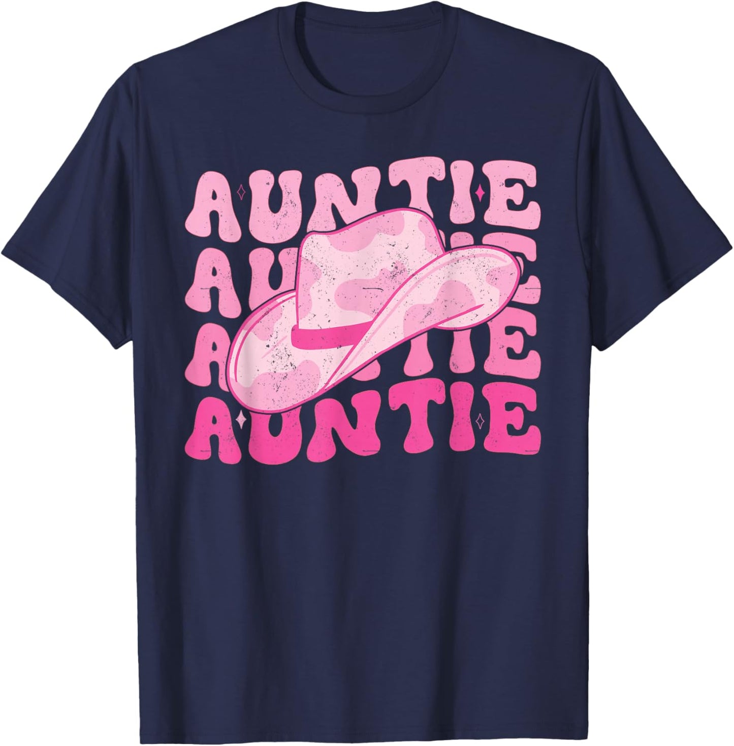 Retro Groovy Pink Cowboy Hat Western Aunt For Cowgirl Auntie T-Shirt - T-Shirt | Navy