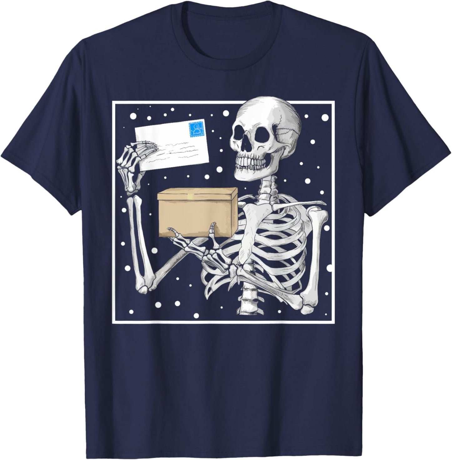 Skeleton Postal Worker Spooky Mail Carrier Mailman Halloween T-Shirt - T-Shirt | Navy