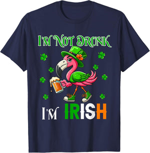 Not Drunk I'm Irish Patrick's Day Flamingo Beer Clovers T-Shirt - T-Shirt | Navy