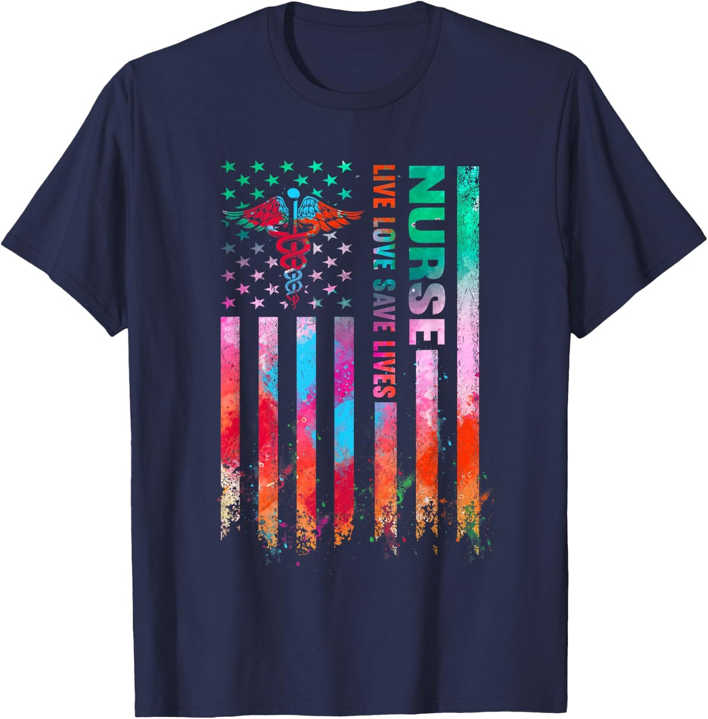 Live Love Save Lives American Flag Tie Dye Patriotic Nurse T-Shirt - T-Shirt | Navy