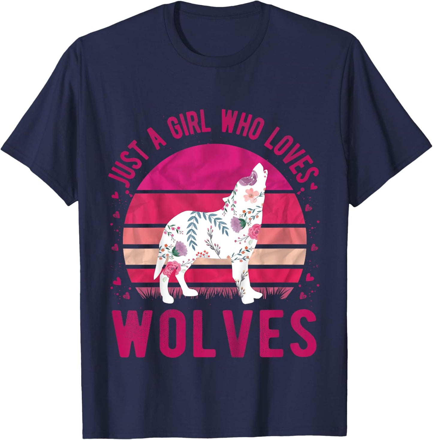 Kids Just a Girl Who Loves Wolves Vintage Retro Gift T-Shirt - T-Shirt | Navy