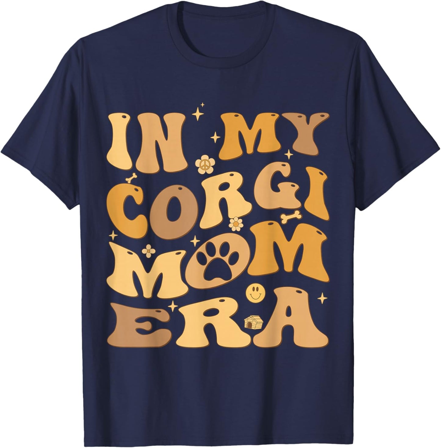 In My Corgi Mom Era Groovy Pembroke Welsh Corgi Dog Owner T-Shirt - T-Shirt | Navy