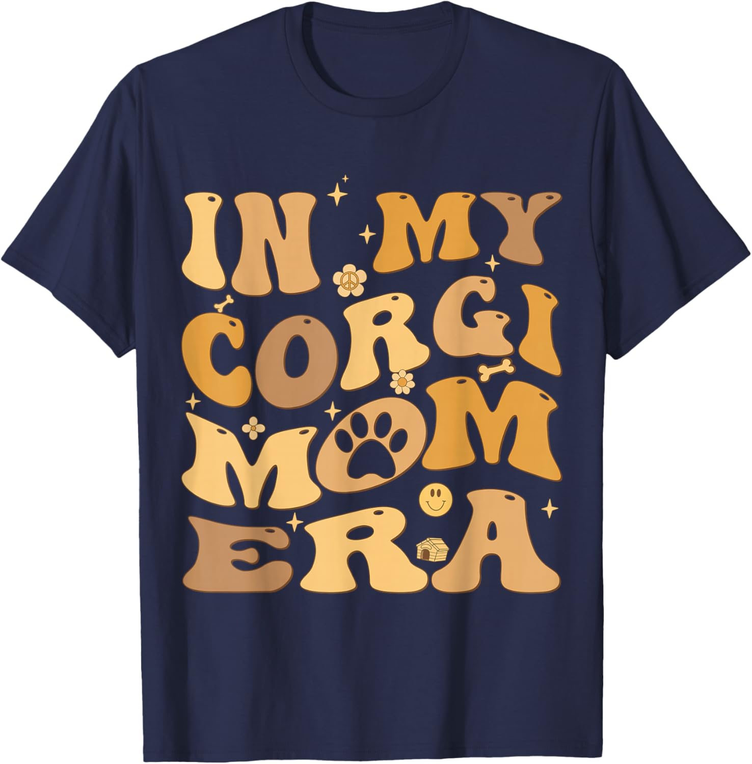 In My Corgi Mom Era Groovy Pembroke Welsh Corgi Dog Owner T-Shirt - T-Shirt | Navy