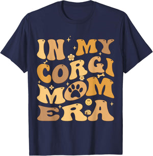 In My Corgi Mom Era Groovy Pembroke Welsh Corgi Dog Owner T-Shirt - T-Shirt | Navy