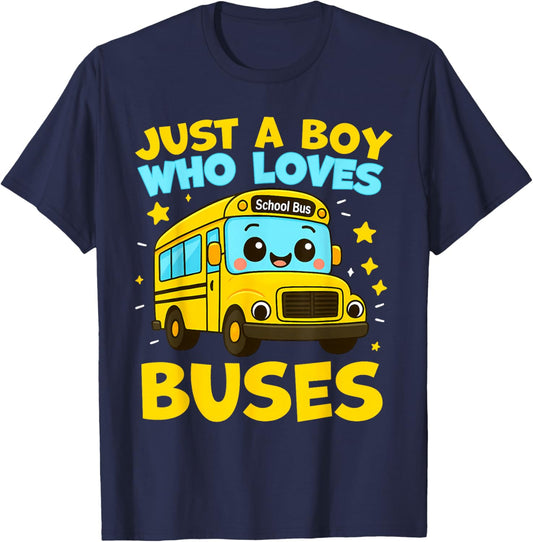 Just A Boy Who Loves Buses Funny School Bus T-Shirt - T-Shirt | Navy