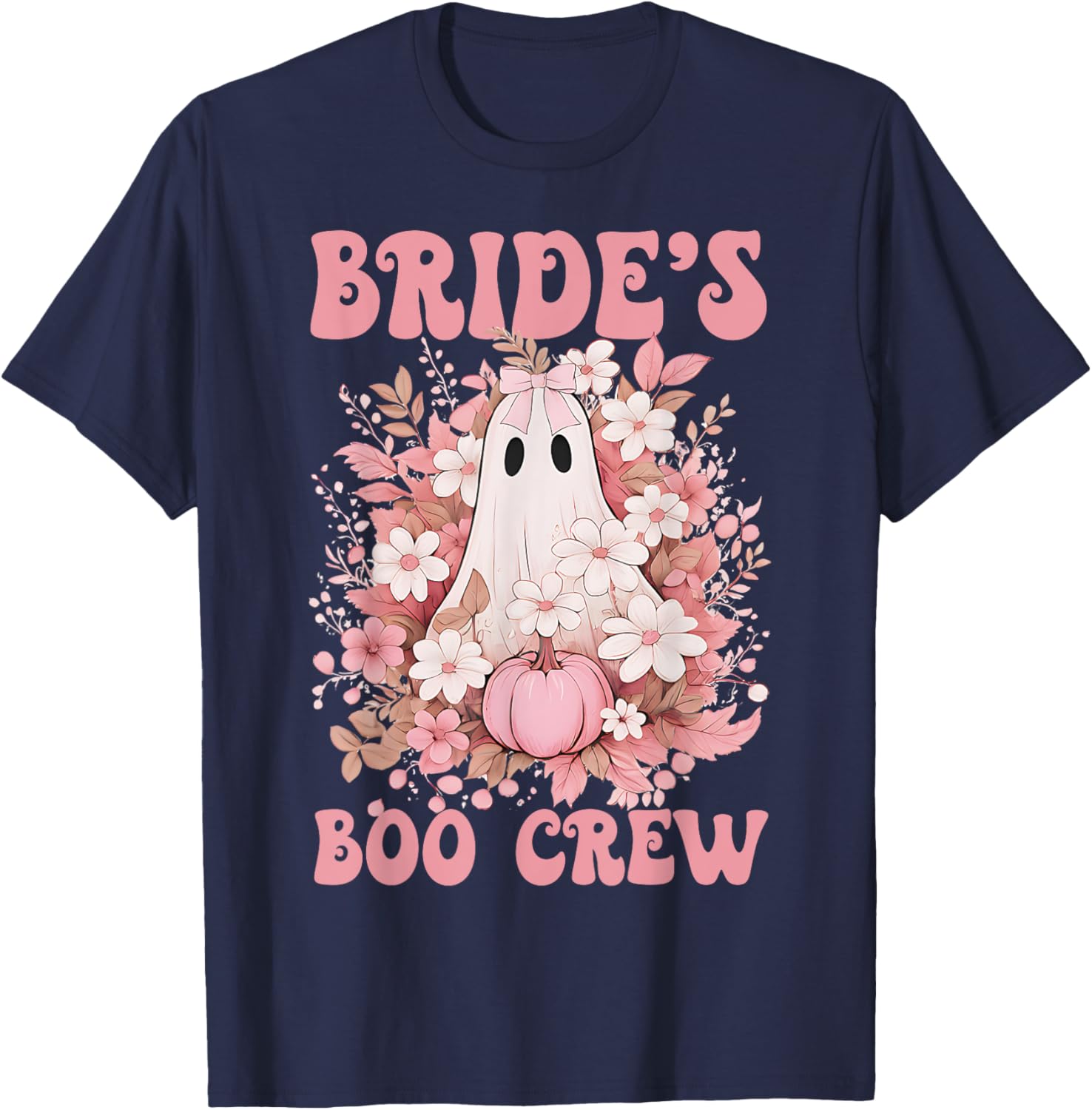 Bride's Boo Crew Cute Floral Ghost Halloween Bachelorette T-Shirt - T-Shirt | Navy