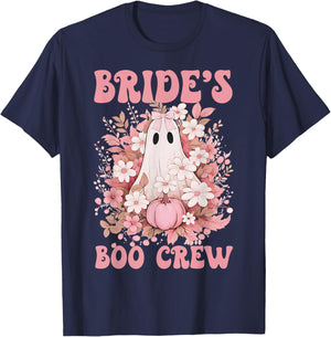 Bride's Boo Crew Cute Floral Ghost Halloween Bachelorette T-Shirt - T-Shirt | Navy