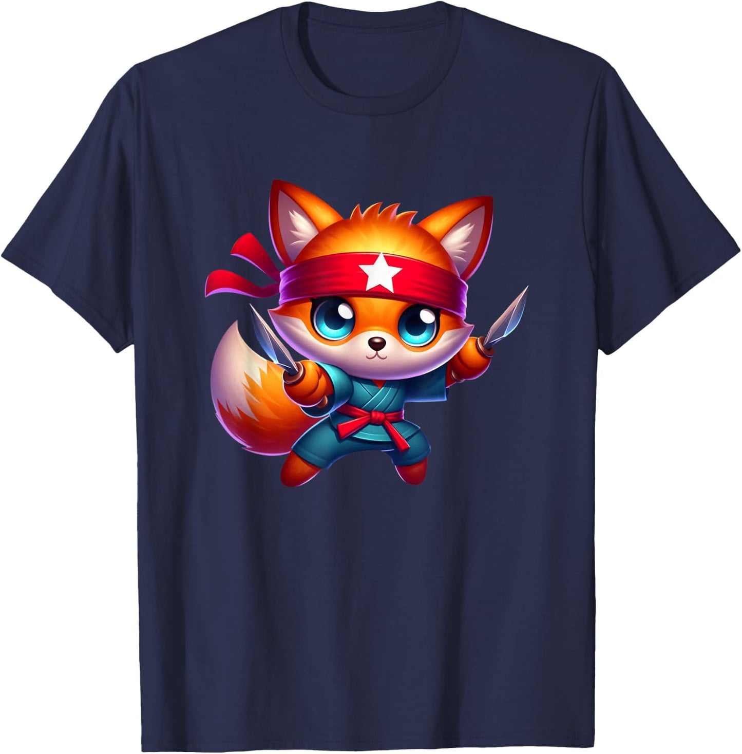 Ninja Fox Star Red Headband Karate T-Shirt - T-Shirt | Navy