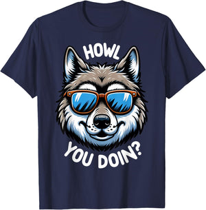Funny Wolf Howl You Doin Wildlife Animal Pun Lover T-Shirt - T-Shirt | Navy