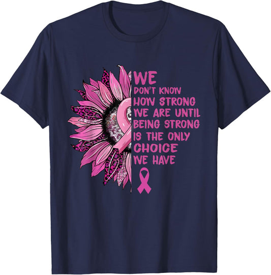 Sunflower Pink Breast Cancer Awareness Women Warrior T-Shirt - T-Shirt | Navy