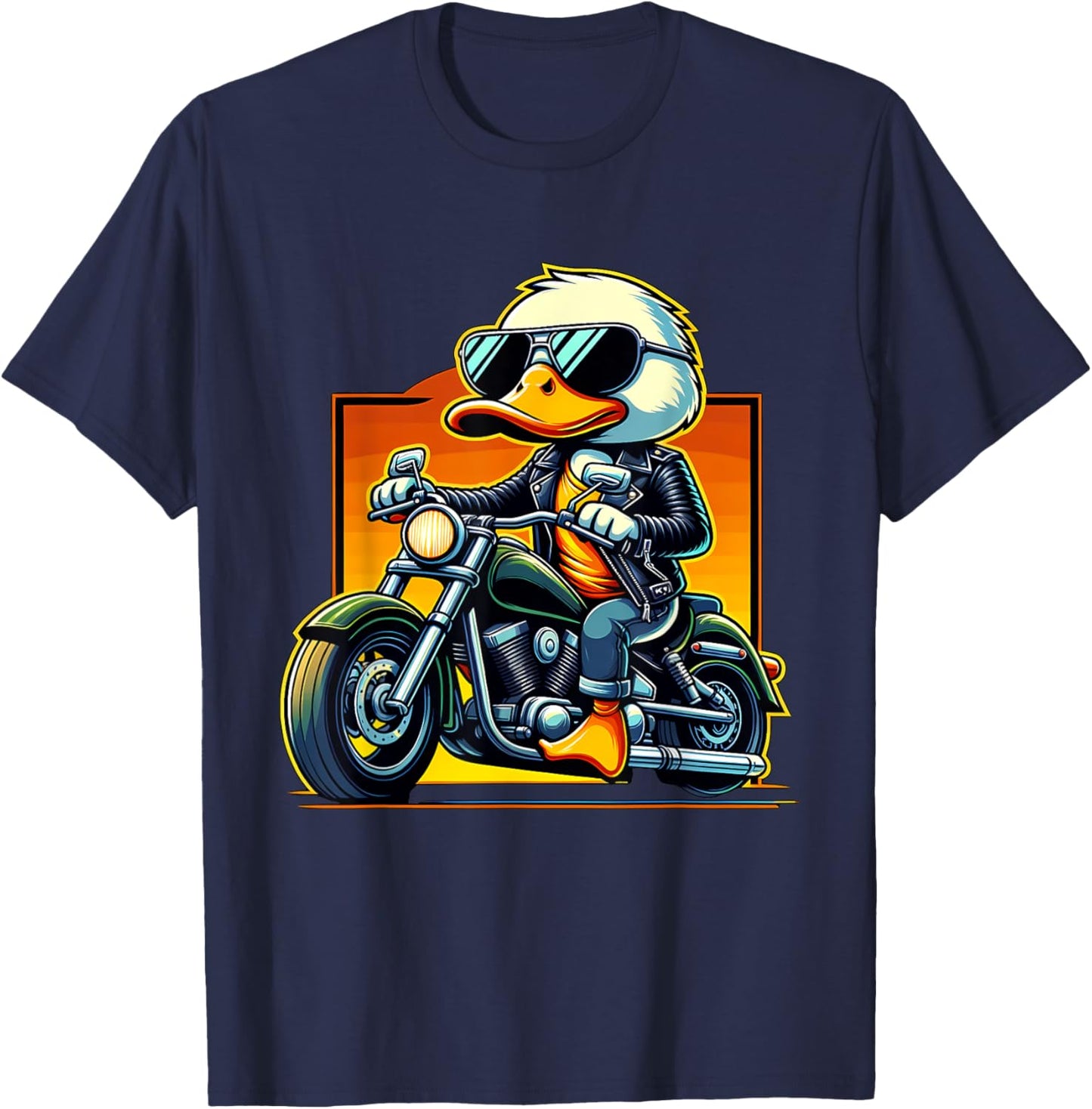 Biker Duck Riding Motorbike T-Shirt - T-Shirt | Navy