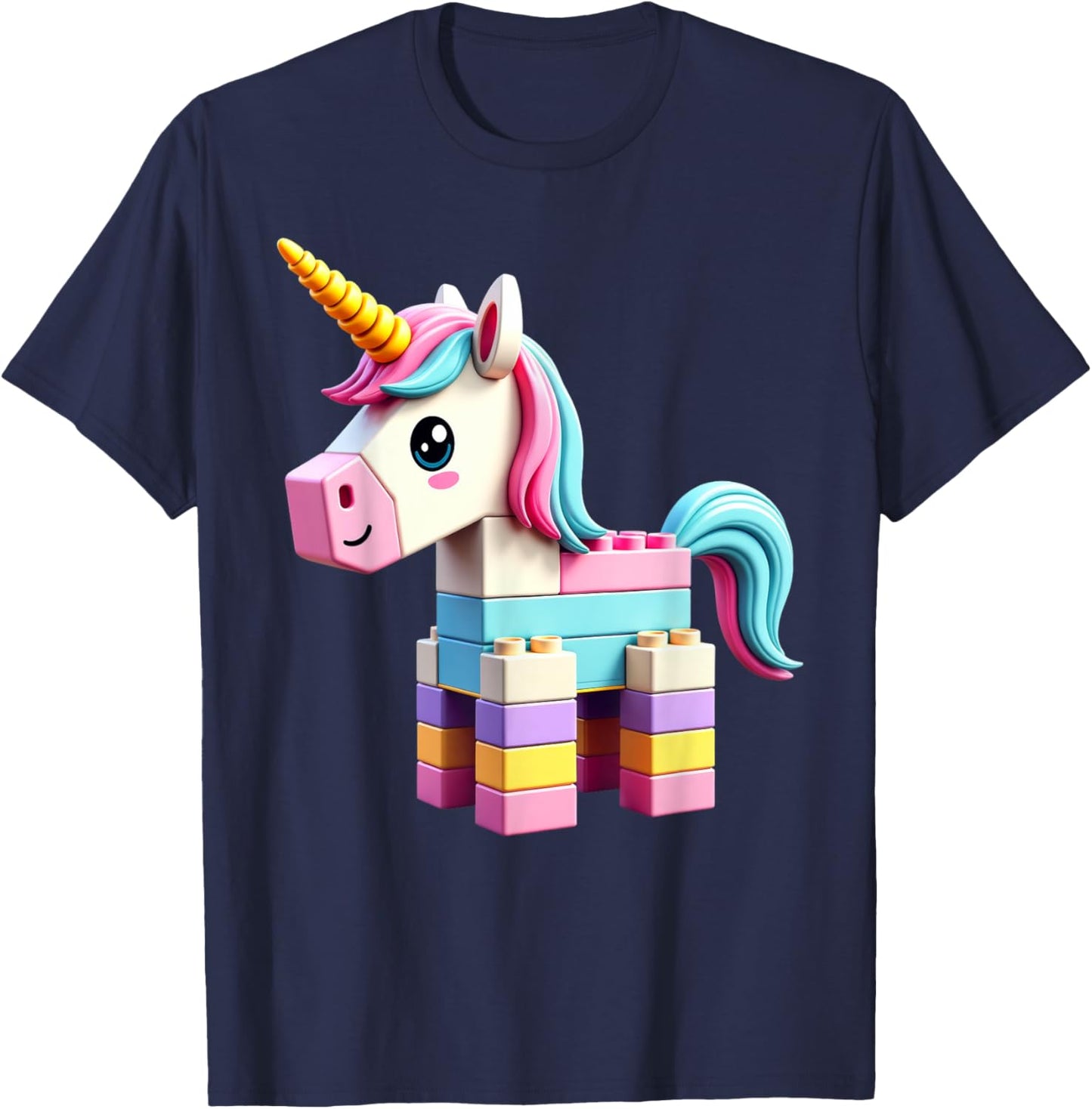 Master Builder Bricks Blocks Play Toys Unicorn T-Shirt - T-Shirt | Navy