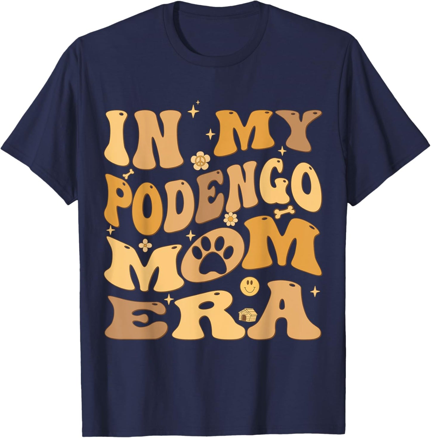 In My Podengo Mom Era Groovy Portuguese Podengo Dog Owner T-Shirt - T-Shirt | Navy