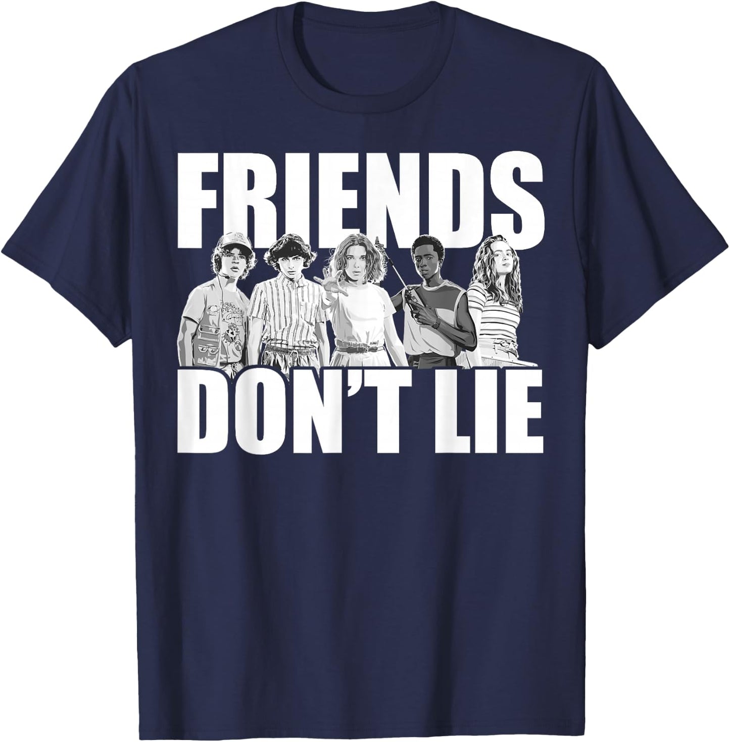 Netflix Stranger Things Friends Don't Lie Group Shot T-Shirt - T-Shirt | Navy