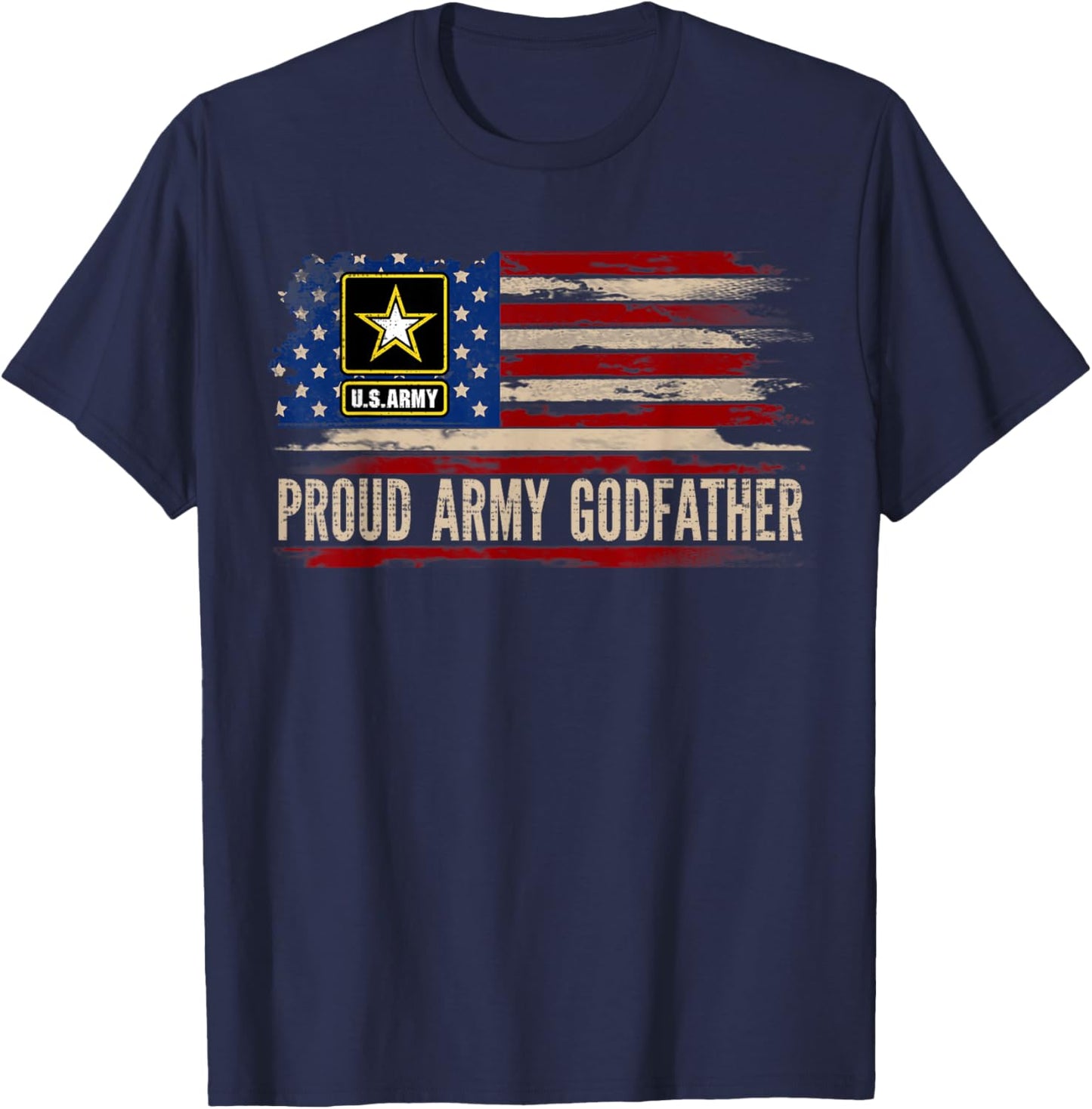 Vintage Proud Army Godfather American Flag Veteran Gift T-Shirt - T-Shirt | Navy