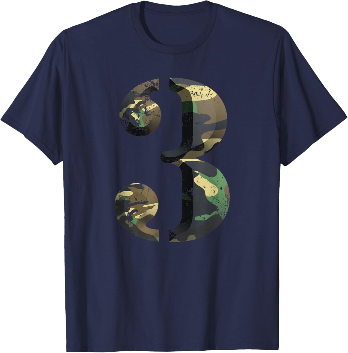 Number 3 Stencil Font Army Camo Woodland Camouflage T-Shirt - T-Shirt | Navy