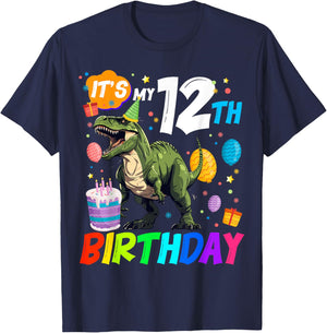 It's My 12th Birthday Dinosaur Rawr I'm 12 Year Old Cool T-Shirt - T-Shirt | Navy