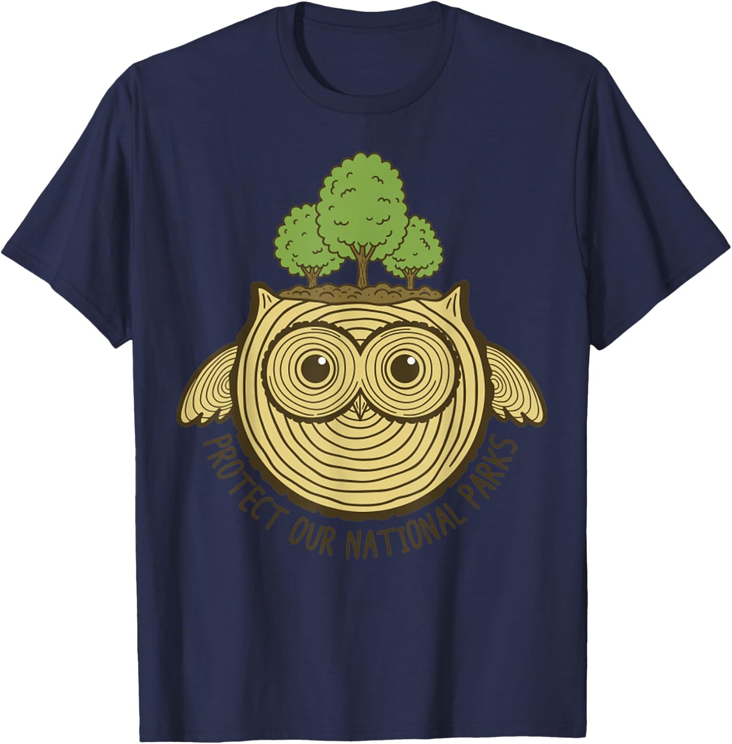Protect Our National Park Owl Tree Rings Nature Conservation T-Shirt - T-Shirt | Navy