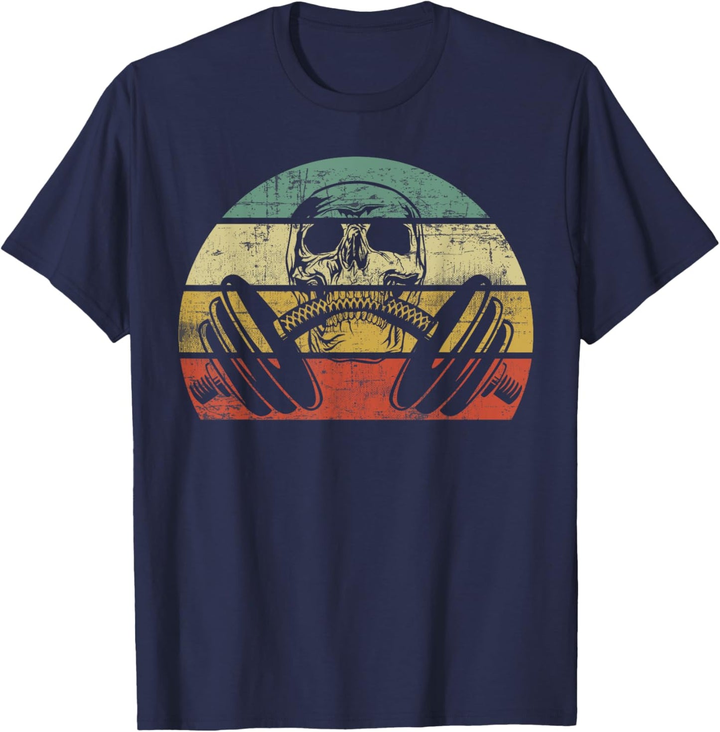 Retro Weightlifting Skull Funny Powerlifting Fitness Gym T-Shirt - T-Shirt | Navy