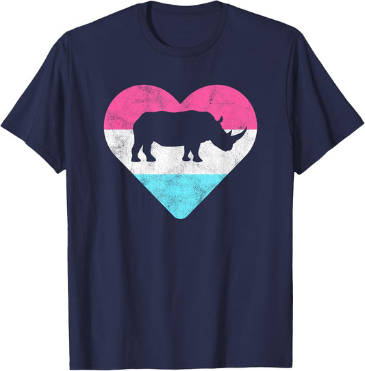 Retro Vintage Rhino Rhinoceros Gift or Girls T-Shirt - T-Shirt | Navy