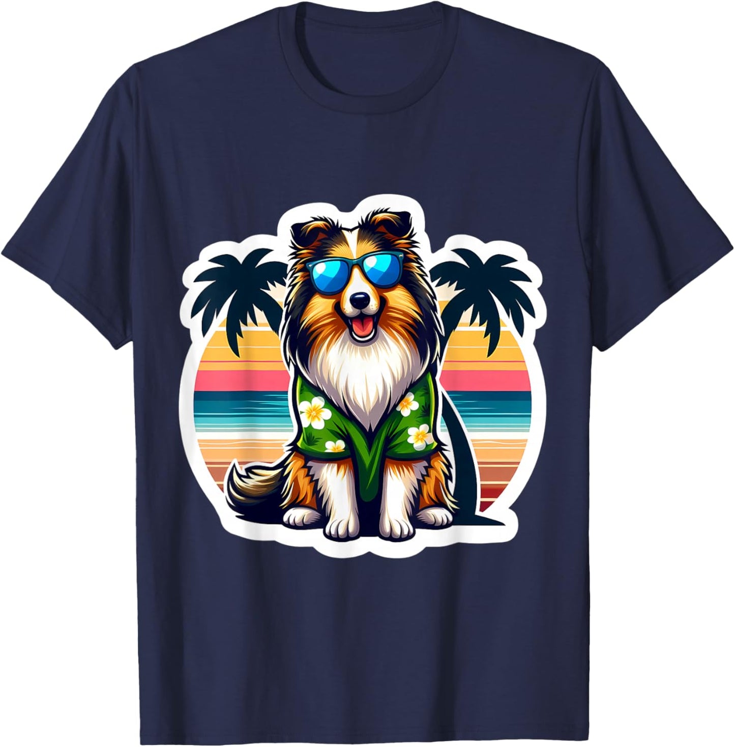 Shetland Sheepdog Dog Owner Summer Vibes Vacation Tropical T-Shirt - T-Shirt | Navy