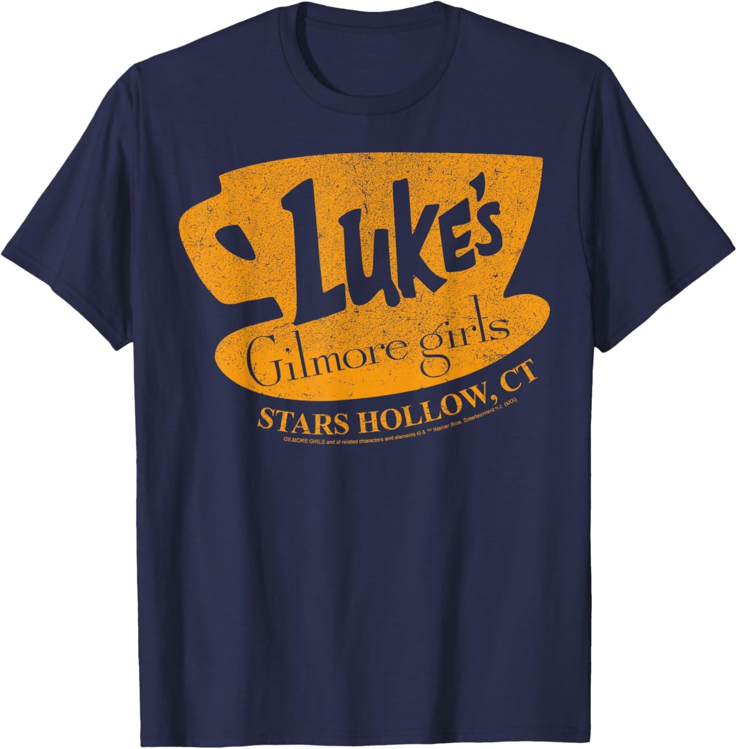 Gilmore Girls Luke's Diner Stars Hollow Distressed Sign T-Shirt - T-Shirt | Navy