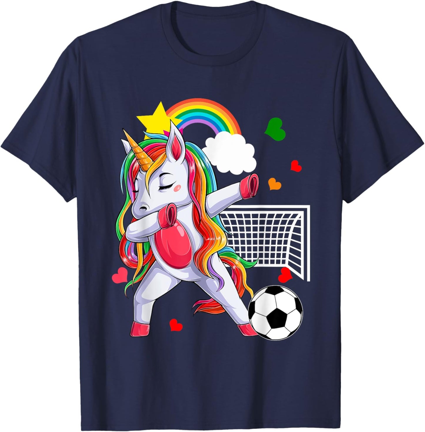 Dabbing Unicorn Playing Soccer Funny Player Coach Rainbow T-Shirt - T-Shirt | Navy