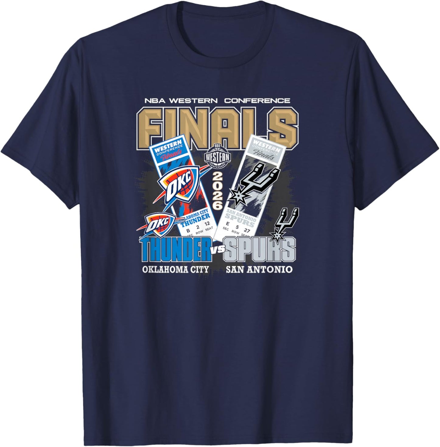 NBA 2026 Western Conference Finals Thunder vs Spurs Face Off T-Shirt - T-Shirt | Navy