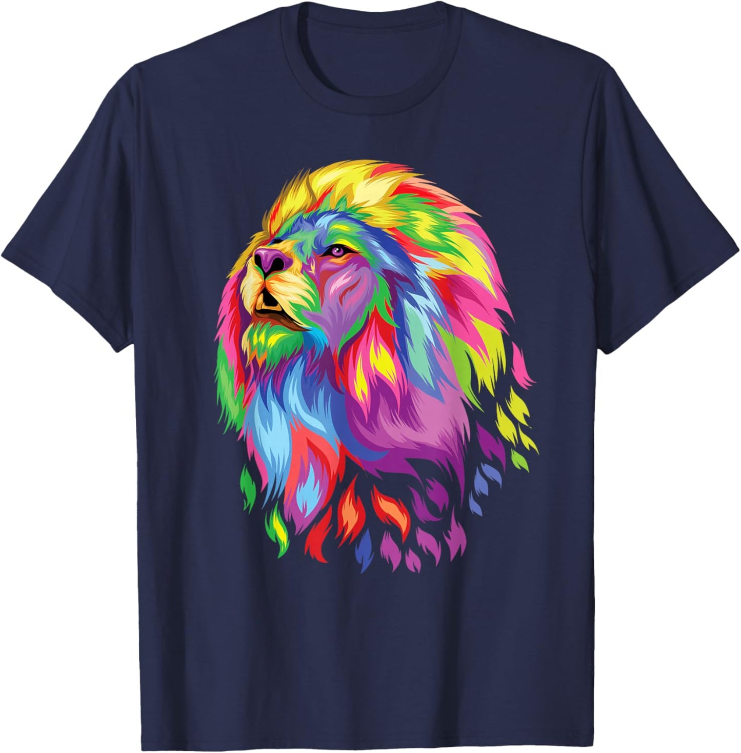 colorful lion head art face for lover King Africa Animals T-Shirt - T-Shirt | Navy