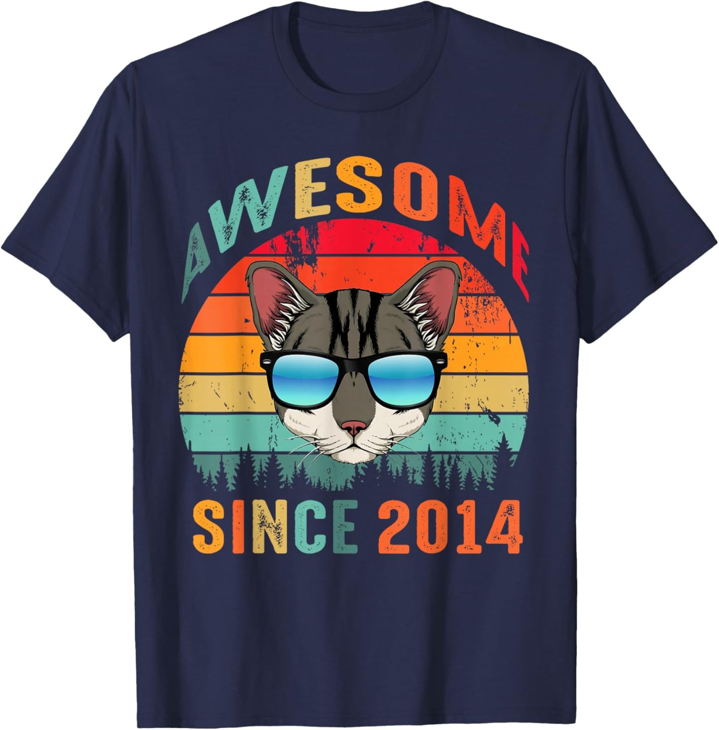 Awesome Since 2014 11th Birthday 11 Yrs Old Cat Lovers T-Shirt - T-Shirt | Navy
