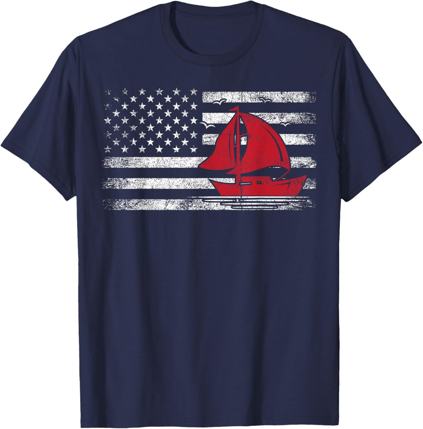 Vintage Sailboat Sailor USA Patriotic American Flag Sailing T-Shirt - T-Shirt | Navy