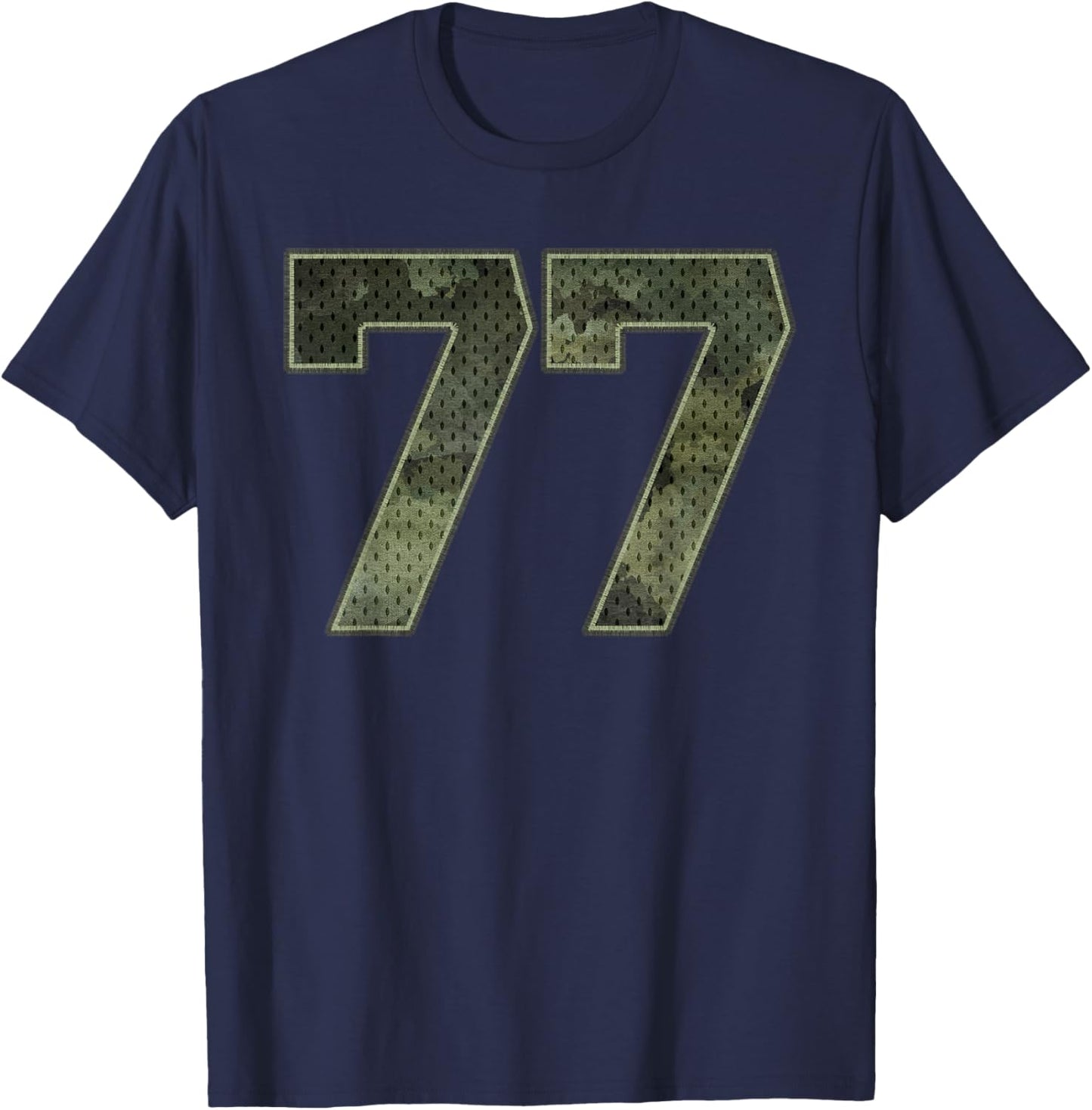 Camo Number 77 Athlete Sports Jersey Supporter Fanwear T-Shirt - T-Shirt | Navy