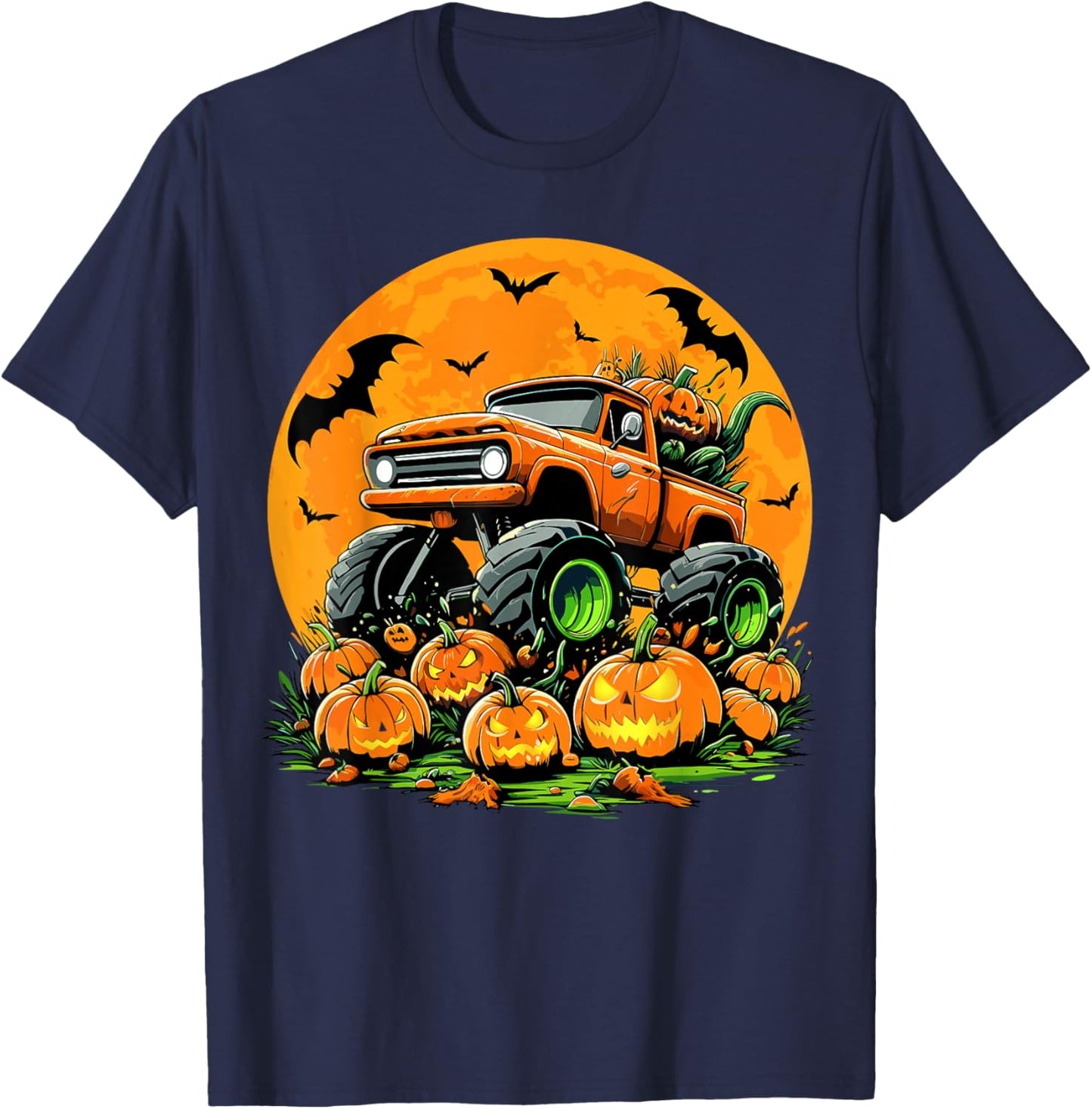 Kids Monster Truck Halloween Pumpkin Smasher Halloween Truck T-Shirt - T-Shirt | Navy