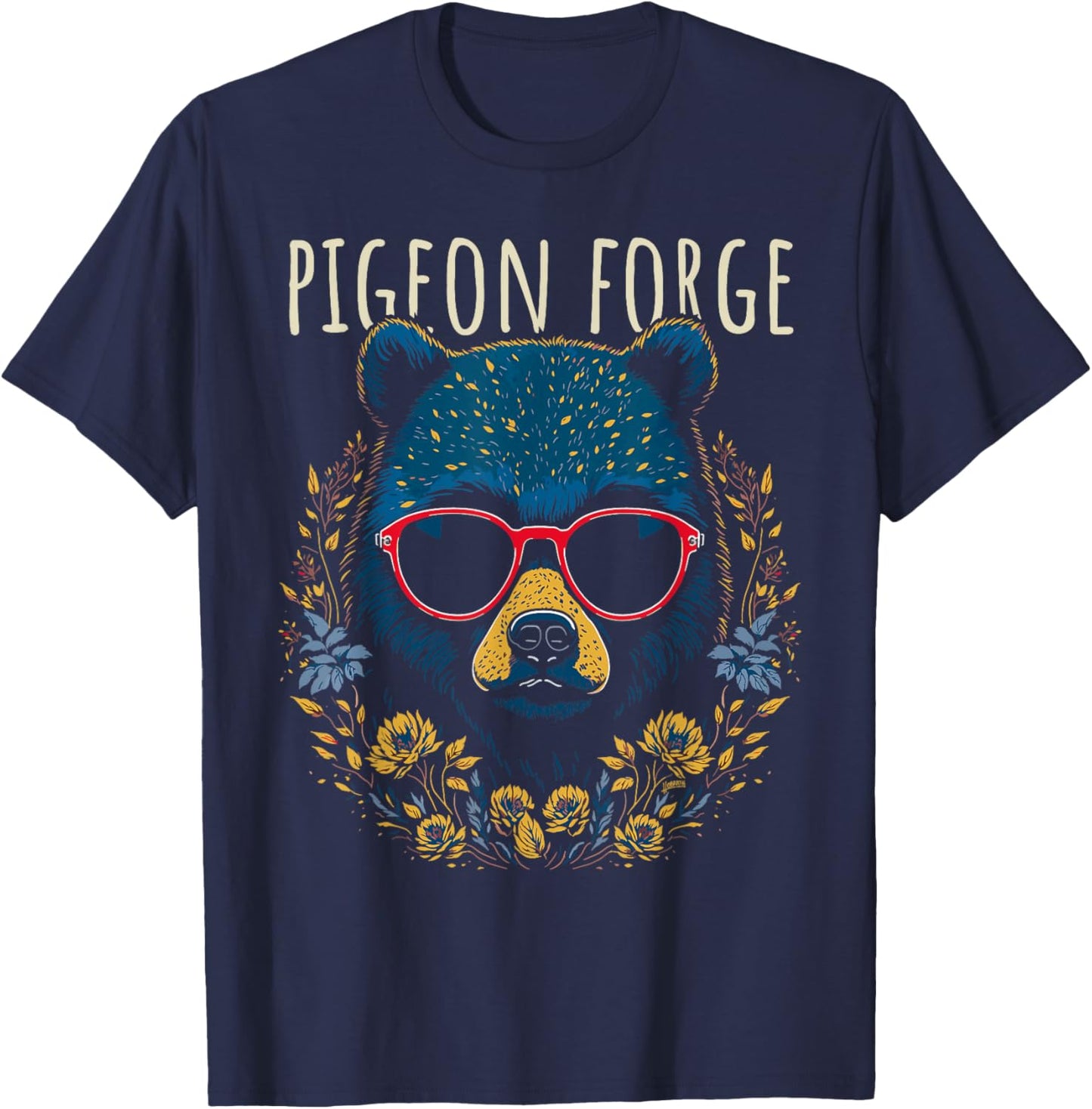 Pigeon Forge TN Fun Bear Wearing Glasses with Flowers Design T-Shirt - T-Shirt | Navy