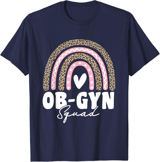 OBGYN Squad Obstetrician Gynecologist Leopard Rainbow T-Shirt - T-Shirt | Navy