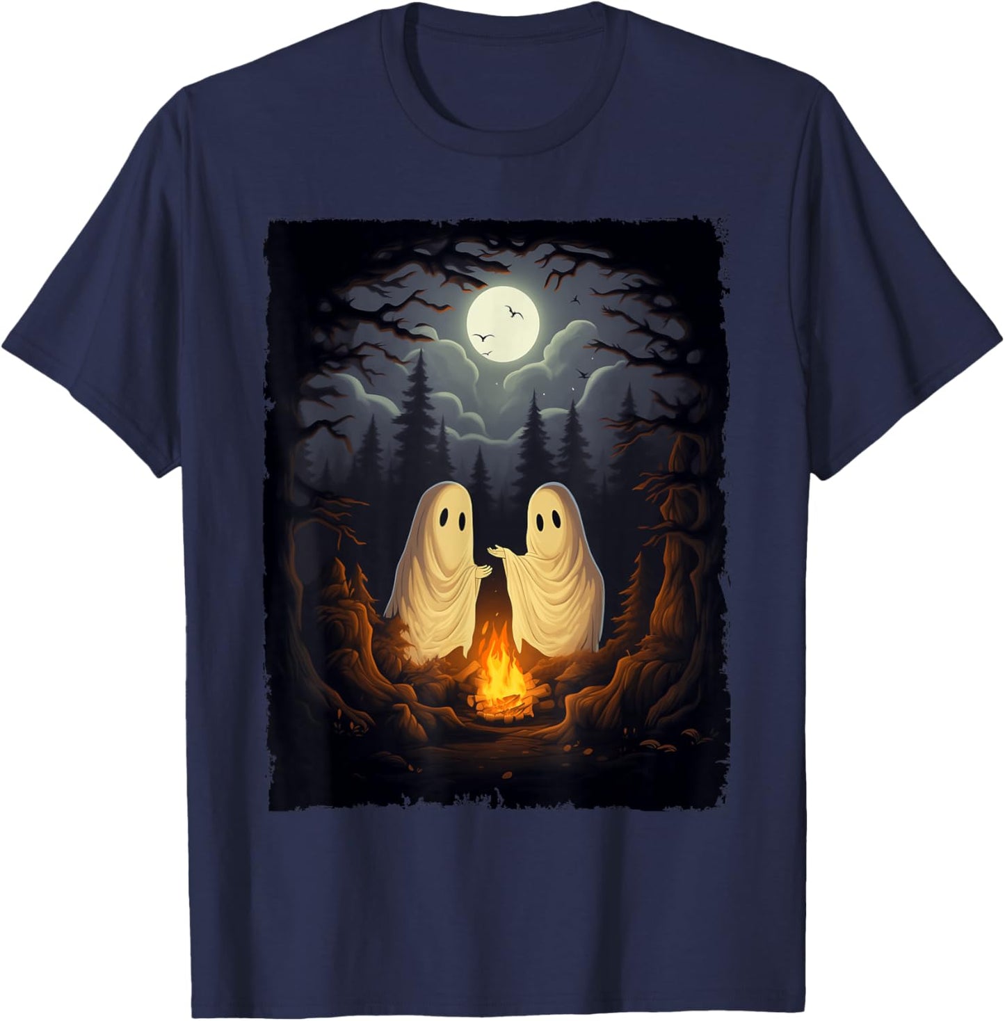 Vintage Ghost Camping Campfire Gothic Halloween Men Women T-Shirt - T-Shirt | Navy