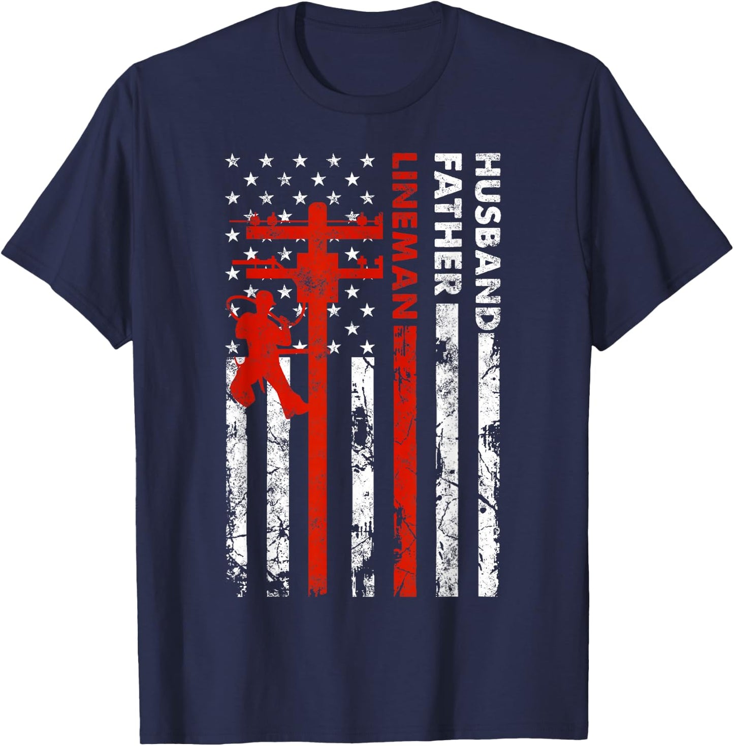 Electric Cable Lineman Husband Father Dad Fathers Day gift T-Shirt - T-Shirt | Navy